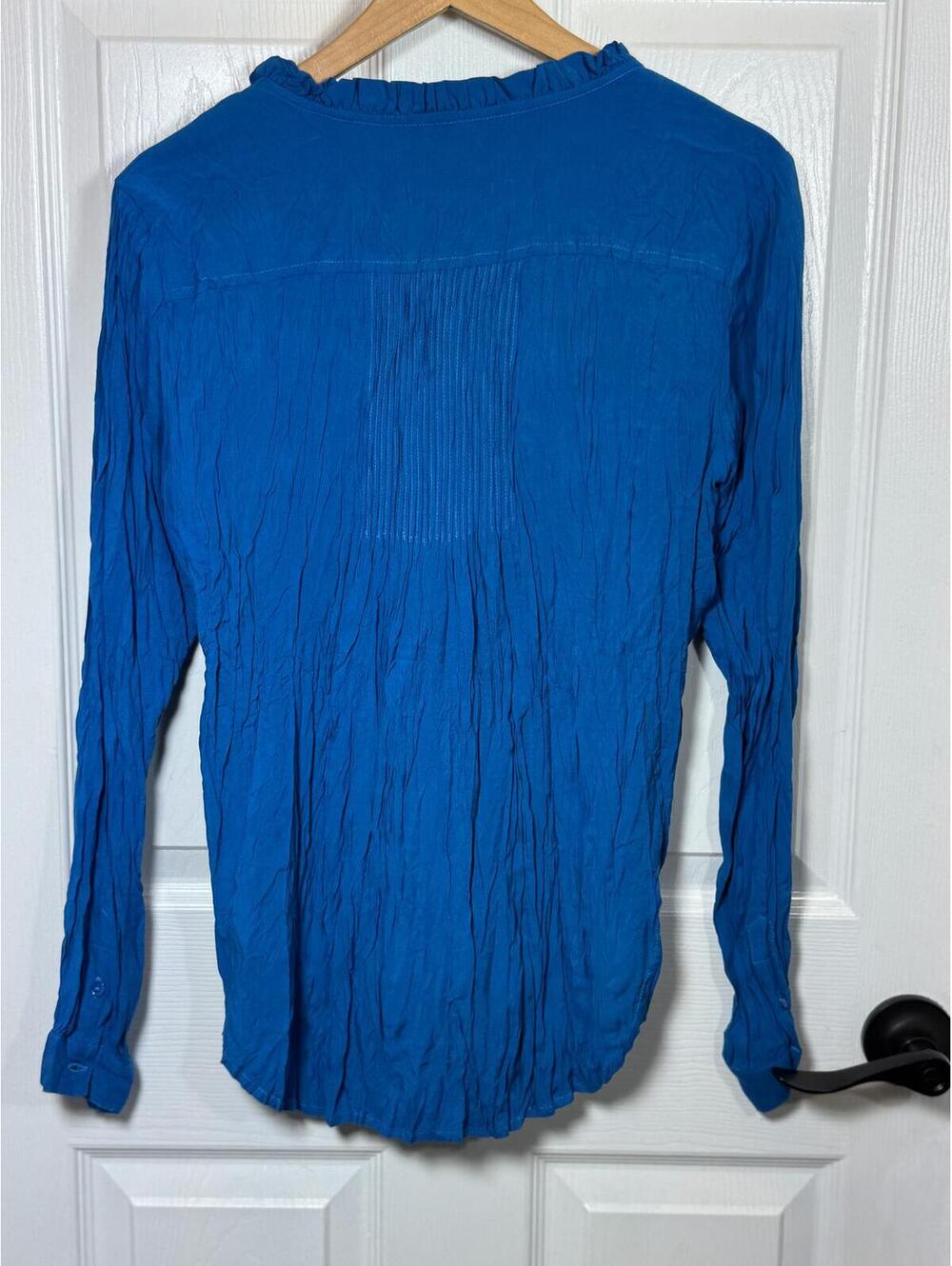 Sundance Blue Long Sleeve Ruffle Detail Blouse -‎ Petite Small - Picture 3 of 4